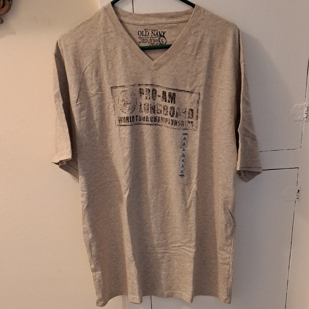 Old Navy Beige Graphic V-Neck Tee